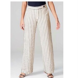 J. Jill NEW Blue & Cream Striped Linen Blend Casual Wide Leg Pants Size 12P